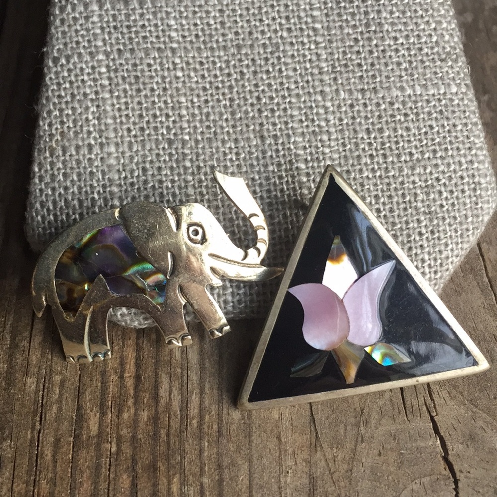 lot of 2 vintage alpaca silver brooches